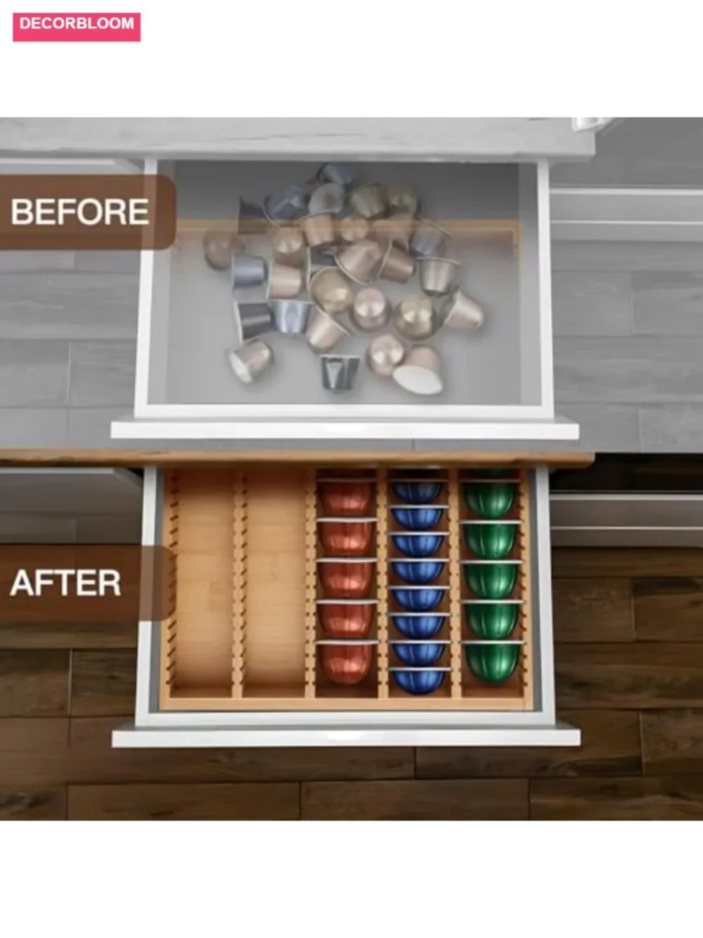 Bamboo Coffee Pod Storage Drawer Insert K Cup Holder Organizer for Nespresso